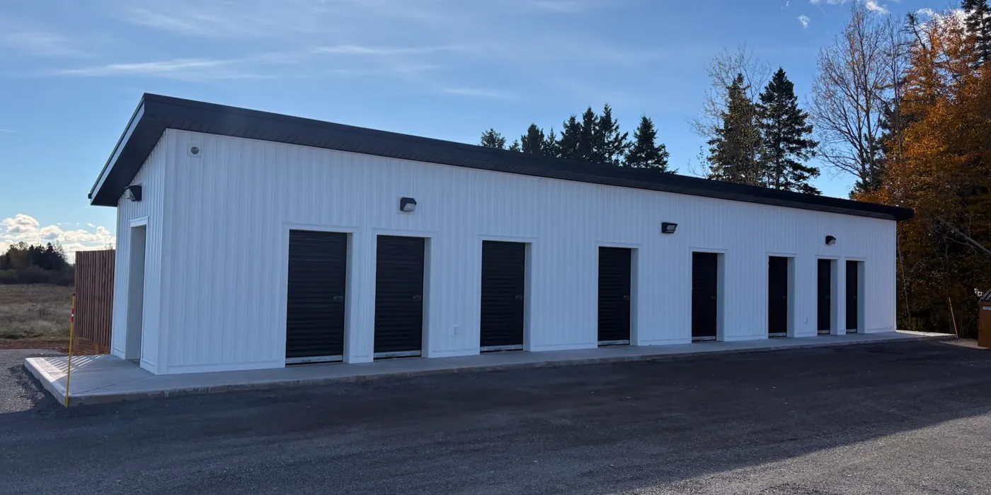 The storage building at Pooles Corner, a row of individual locker doors